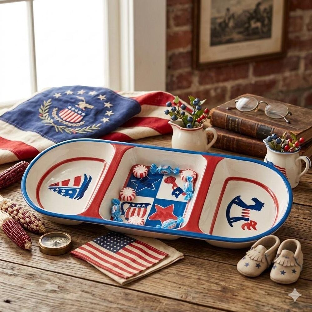 Vintage Inspirado Stoneware Patriotic Divided Server | Americana 250th